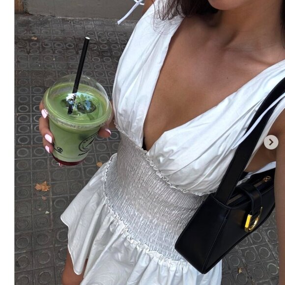 Zara Poplin Cinched Smock Mini Dress NWT White Size XL - Picture 2 of 11